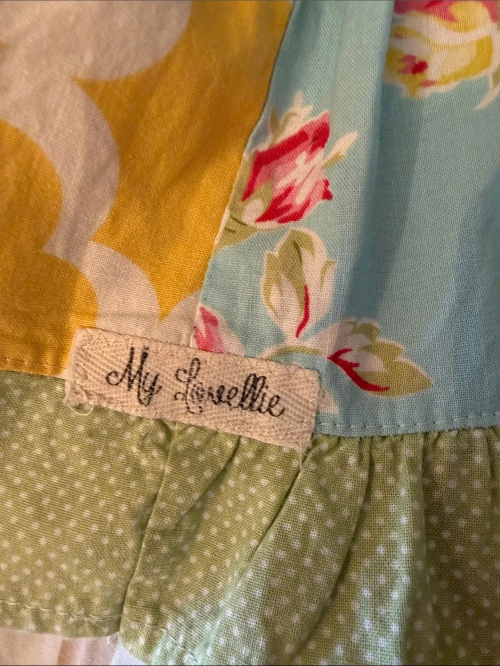 Girls Floral Patchwork Sundress with Ruffle Bodice in Pink, Blue & Yellow